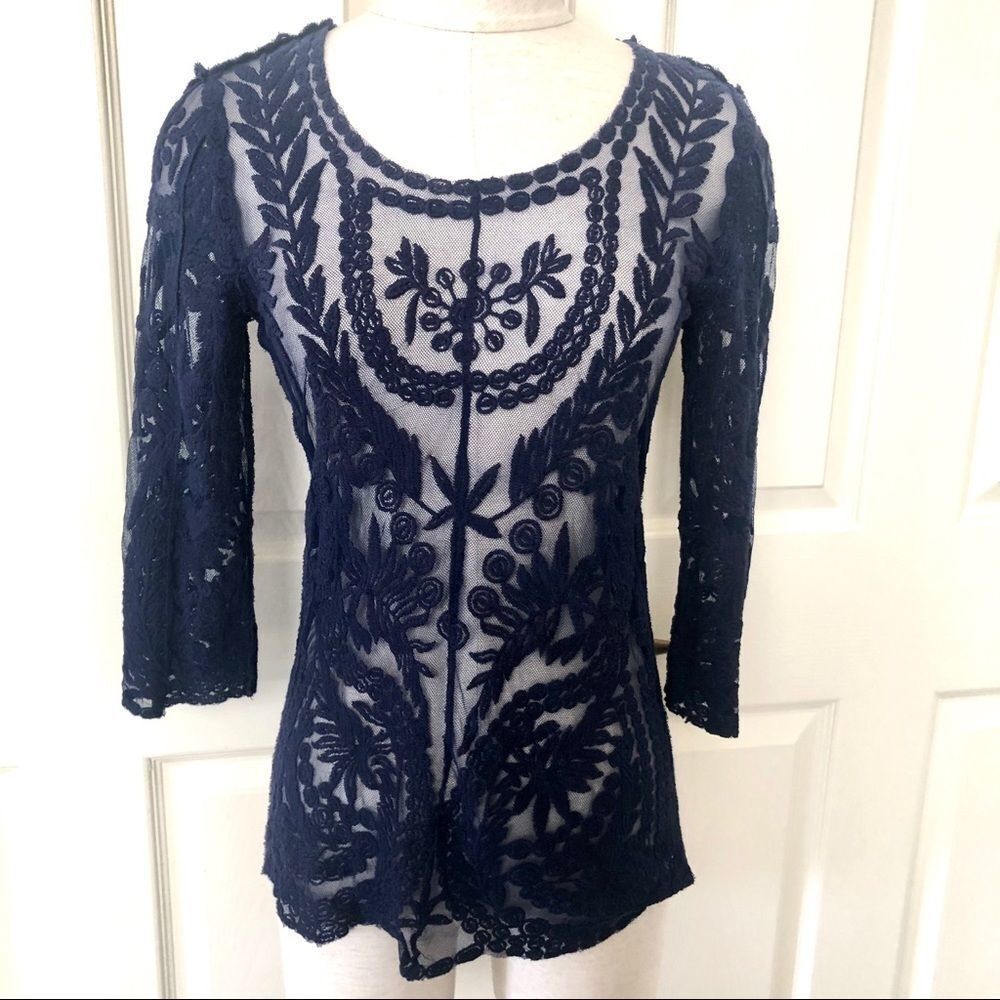 Kenar blue sheer lace top XS